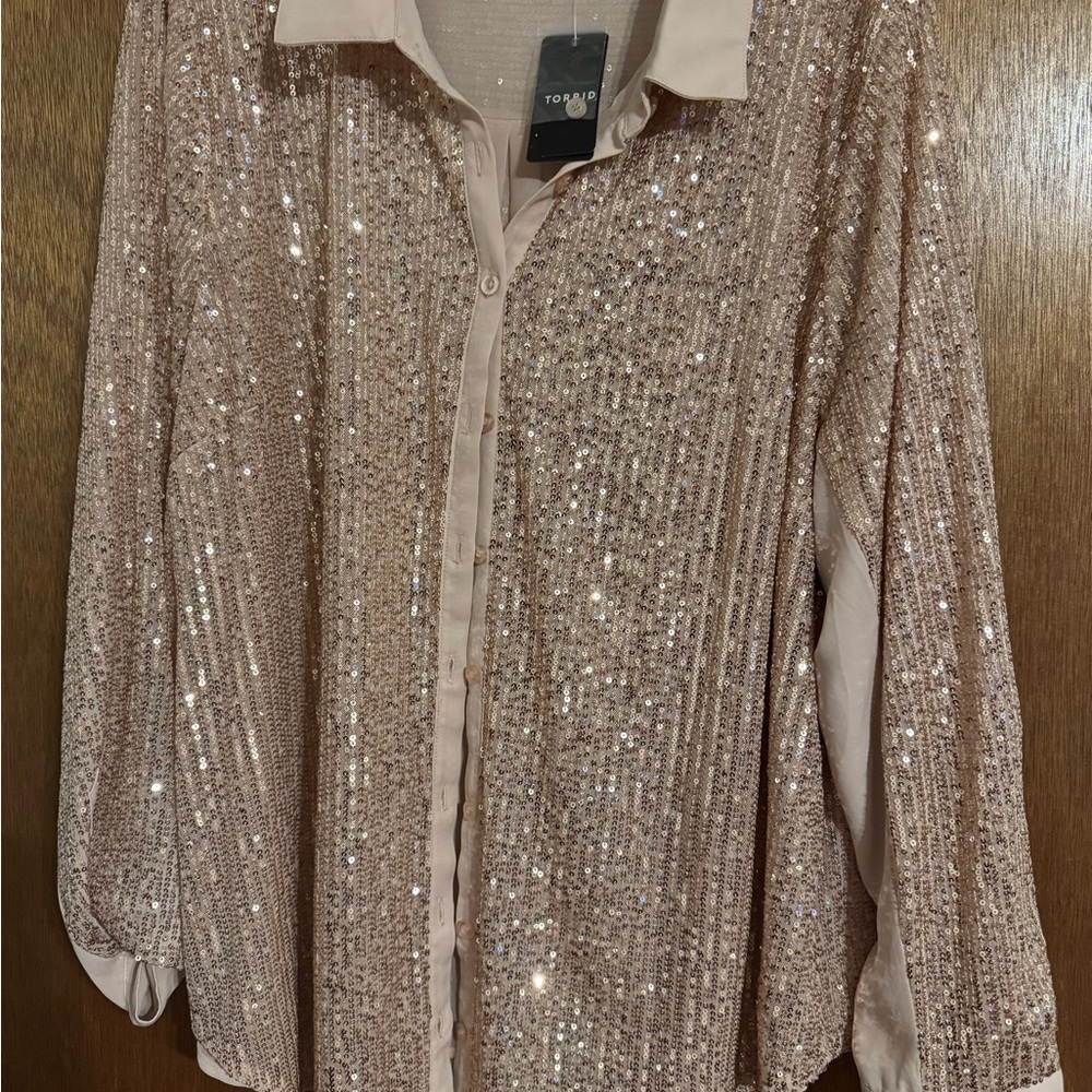 Torrid Pink Sequin Button-Up Blouse